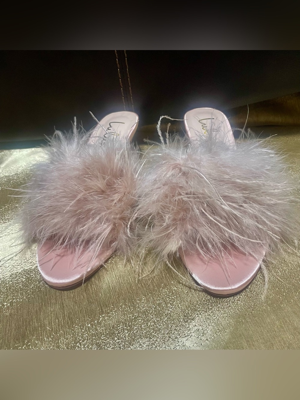 Lulus Pink Feather Satin Stiletto Open
Toe Mule Women's Size 7